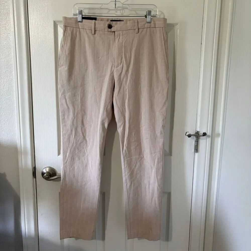 Banana Republic Grayson Slim-Tapered Fit Beige Check NWT 33x32